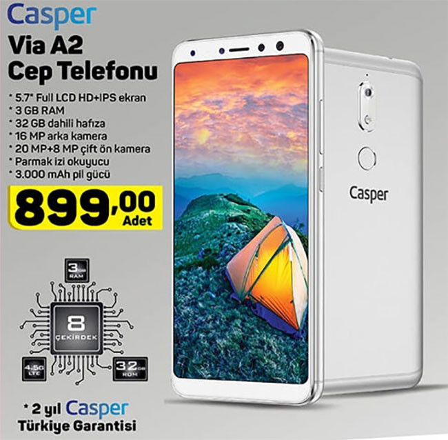 A101'de Casper VIA A2 cep telefonu satılacak. - Resim : 1