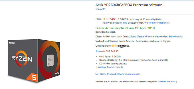 AMD Ryzen 5 2600X Amazon'da görüntülendi! - Resim : 1