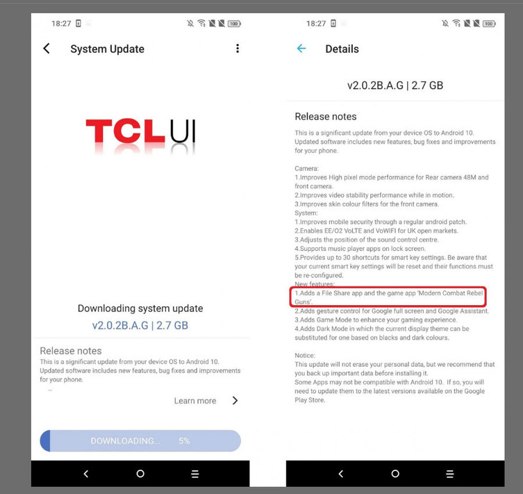TCL Plex Android 10 güncellemesi almaya başladı - Resim : 1